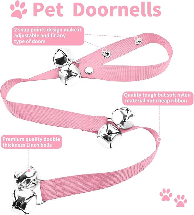 2 Pack Dog Doorbells, Pet Training Bells for Go Outside Potty Training and Communication Device Large Loud Dog Bell Cat Puppy Interactive Toys Adjustable Strap Door Bell (Pink)