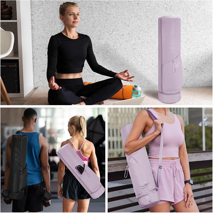 sportsnew Yoga Mat Bag, Full Zip Cargo Yoga Mat Carrier Bag with Drawstring Water Bottle Pocket and Bottom Wet Pocket, Exercise Yoga Mat Carrier Holder Multi-Functional Storage Bag Patent Pending