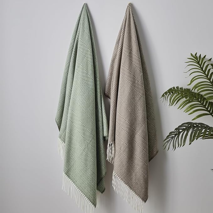 CREVENT 50"X60" Farmhouse Breathable Soft and Warm Classic Throw Blanket for Sofa Couch Bed, Faux Cashmere Home Decoration Throw with Tassles (Coffee)