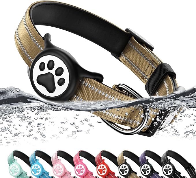 Premium Airtag Dog Collar，with IP68 Waterproof AirTag Holder,Brown,XL | Soft,Breathable,Nylon Padded,Reflective,Ultra-Durable Buckle,Adjustable,Comfortable for Small Medium Large Dogs