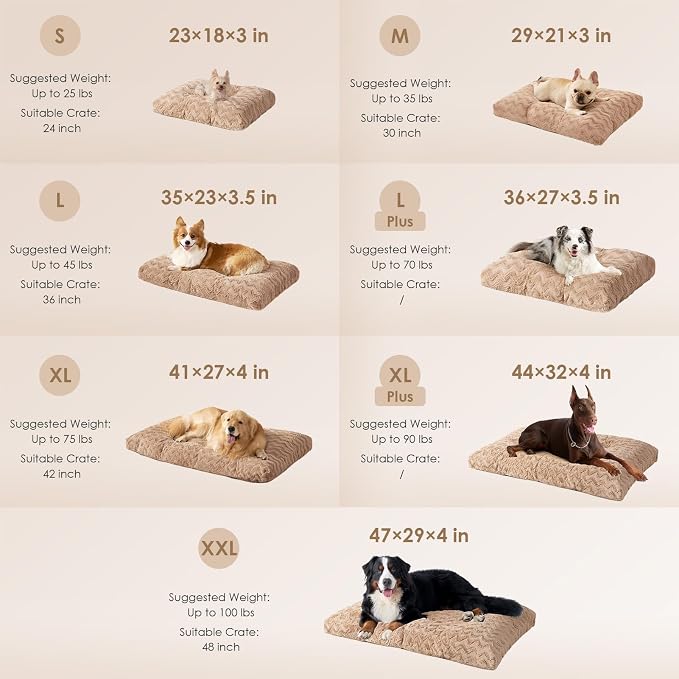 EHEYCIGA Washable XL Dog Beds Large Sized Dog, 41x27 Inch Pet Bed, Camel | Plush and Comfy Kennel Pad, Soft Dog Crate Mat, Deluxe Pet Sleeping Mat, Large Bed for Dog Up to 65 lbs