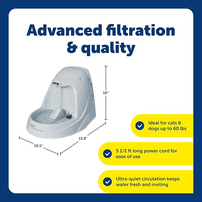 PetSafe Drinkwell Platinum Cat Water Fountain, 168 oz/5L, Grey | Free-Falling Stream Encourages Drinking, Dishwasher Safe, Large Capacity, Includes Replaceable Carbon Filter