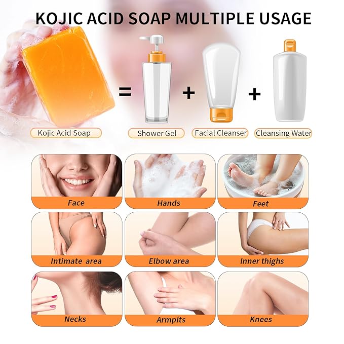 Kojic Acid Dark Spot Remover Soap Bars with Vitamin C, Retinol, Collagen, Turmeric with Hyaluronic Acid, Vitamin E, Shea Butter, Castile Olive Oil - 3.52 OZ x 2 Bars