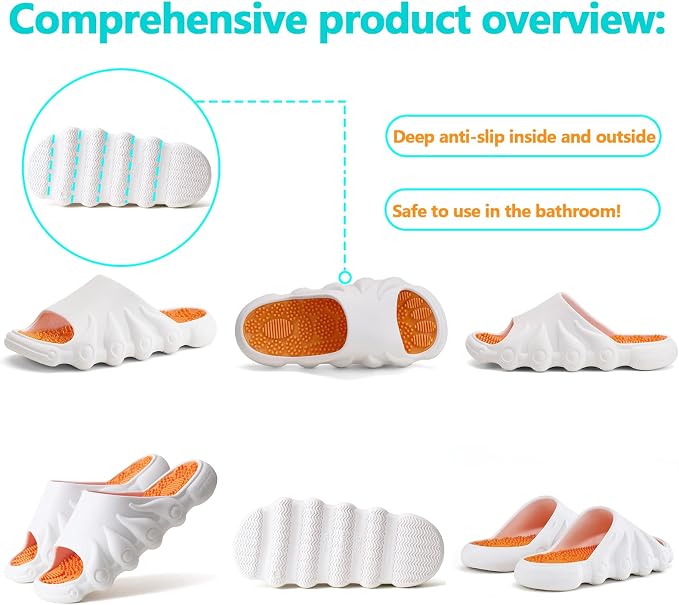 Plantar Fasciitis Relief Foot Massager for Plantar Fasciitis Shoes Women Acupressure Massage Slippers Reflexology Sandals Relaxation Gifts for Mom Dad Parents (White Orange,women7-8/men 6.5-7.5)