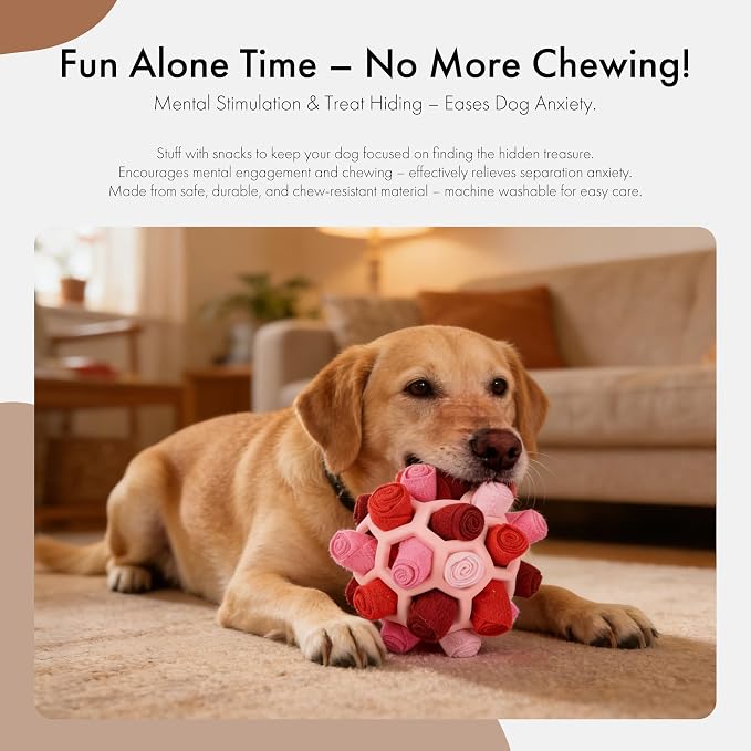 Mira's Pocket Dog Snuffle Ball Toy, Mental Stimulation Chew Toy for Dogs & Cats, 6 inches Licking Mat Treat Dispensing Ball with Hollow Design, Slow Feeder for Fast Eaters (Pink)