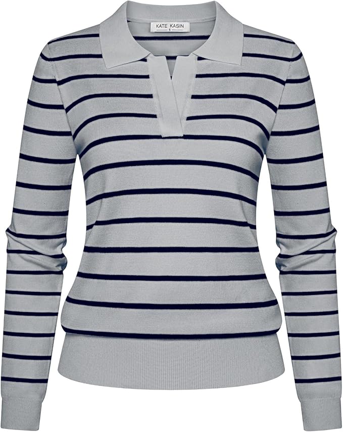 Women's Long Sleeve Classic V Neck Casual Fall Winter Polo Sweater Tops | Basic Collared Knitted Fashion Work Business Formal Daily Wear Versatile Pullover Shirts