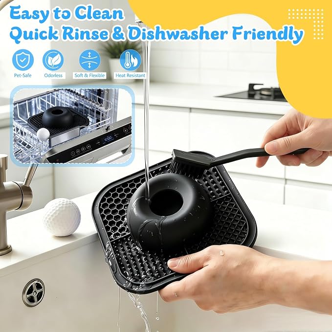 Slow Feeder Dog Bowls & Lick Mat for Liquid and Thick Treat, Anti-Slip Dog Lick Bowl with Interactive Rolling Ball, 5/6 Cup Pup Licking Toy for Large Medium Small Dogs and Cats Black