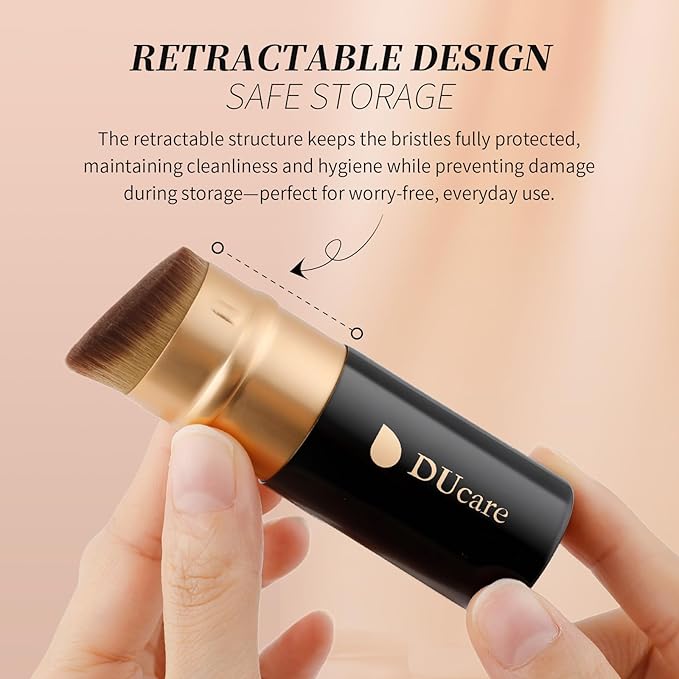 DUcare Retractable Makeup Brush for Foundation Liquid, Cream and Bronzer Kabuki Face Makeup Travel Brushes With Aluminum Handle
