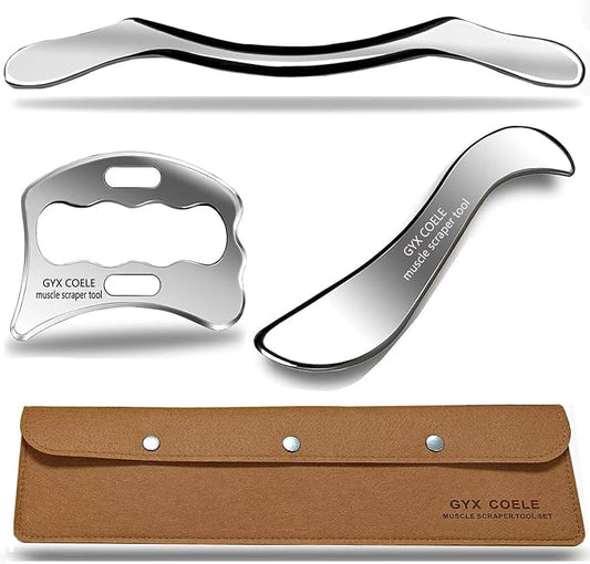Muscle Scraper Tool Set, Stainless Steel IASTM Kit for Fascia Release, Scar Tissue Massage, Scraping Tool Physical Therapy(3 pcs)