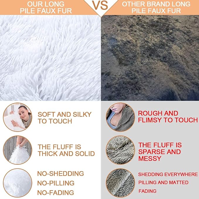 YUSOKI Long Faux Fur Twin Size Blanket, White, 60" x 80" | Ultra Soft, Lightweight for All Season Use, stays fluffy after repeated washes, Perfect Gifts, Machine Washable