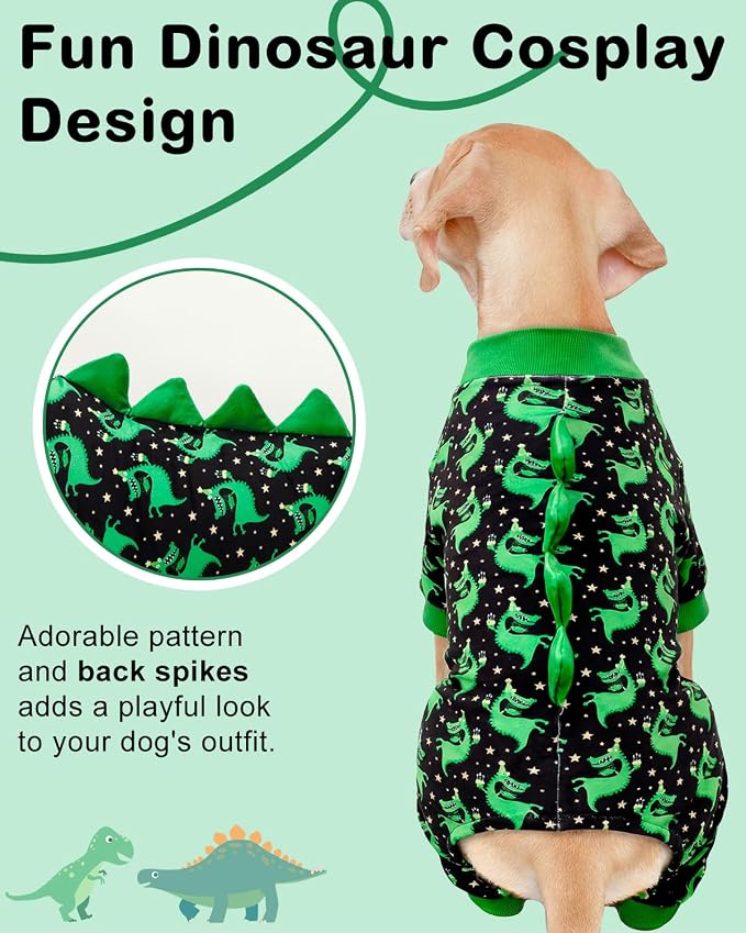 CuteBone Dinosaur Costume Dog Pajamas, Stretchy Spandex Crystal Velvet Sleepwear Coat for Small Dogs, Soft & Warm Pet Outfit Clothes for Cold Weather, Cozy Pullover Design COSP14XXL