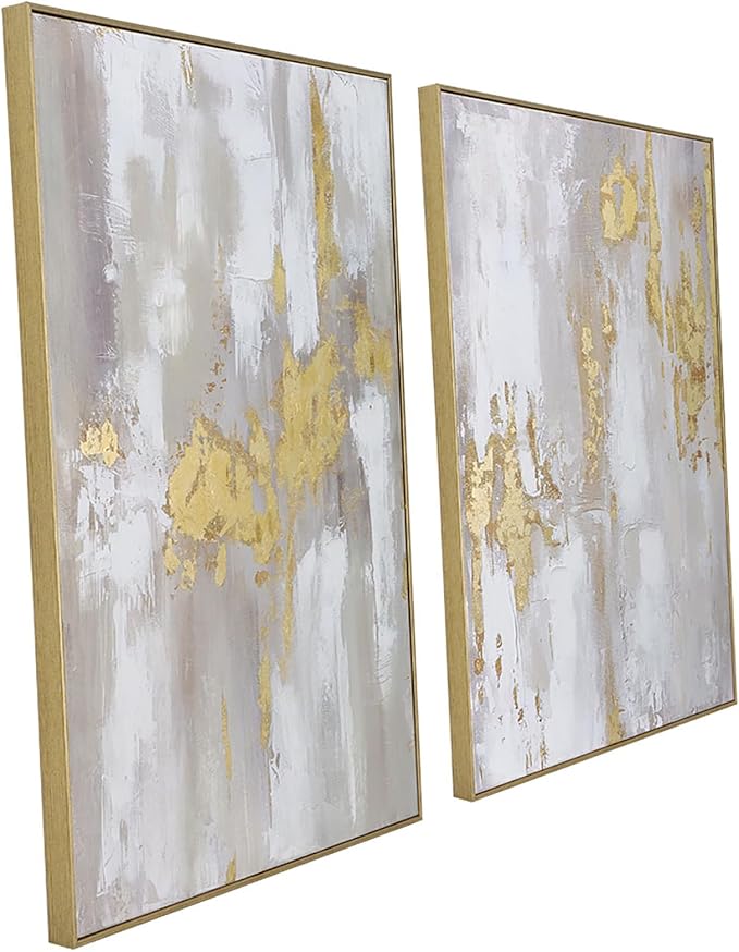Zessonic Modern Gold and Neutral Abstract Textured Large Wall Art,24"x36"x2 | Framed Morden Canvas Artworks Wall Decor,Neutral Abstract Canvas Prints - Contemporary Decor for living room Bedroom Office