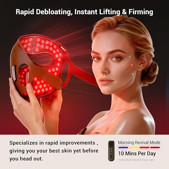 Zeepeak 3D LED Red Light Therapy Mask, FDA-Cleared, Anti-Aging & Blemish Repair, 5 Modes Red, Blue, Yellow & 1072nm Near-Infrared Lights, Eye-Protection, Portable 360 LEDs Face Mask for Home Travel