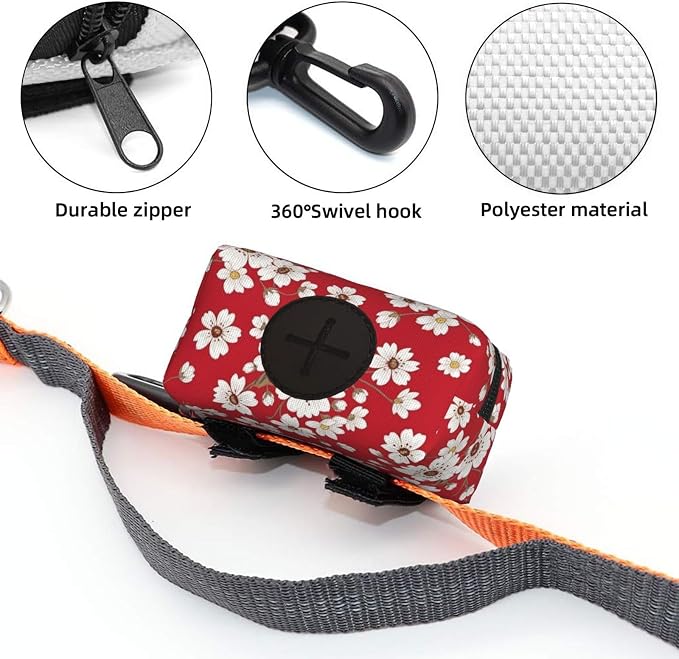 Dog Poop Bag Holder for Leash, Red Hawaiian Flowers Pets Poop Bag Dispenser for Leashes