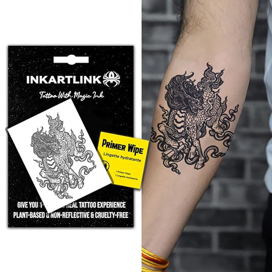 INKARTLINK Semi Permanent Tattoo, Temporary Tattoo, Beautiful and Realistic Design, Fun Tattoo Experience, Cruelty-free, Non-reflective, Waterproof (Kirin 2)