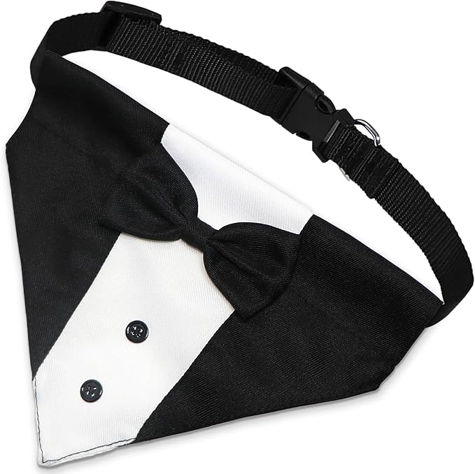 GOYOSWA Dog Tuxedo Suit Wedding Bandana Collar with Bow Tie, Adjustable Formal Dog Tux, Engagement Birthday Tuxedo for Small Medium Large Dogs Pets (Large: Neck 15”-25”) (Pack of 3)