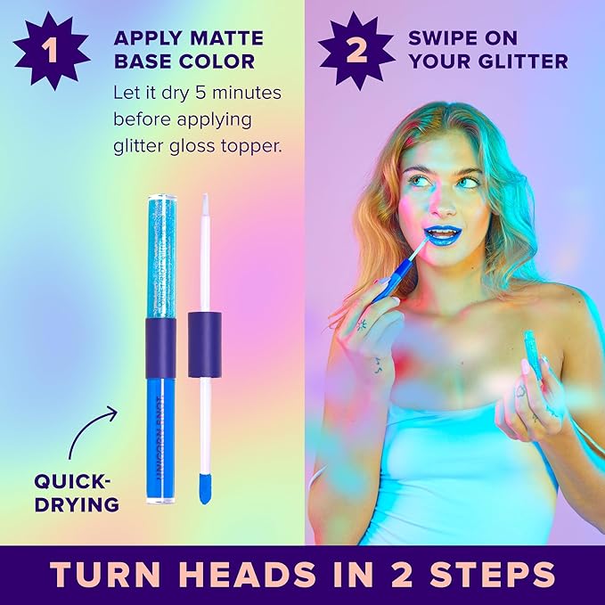UNICORN SNOT Quiet Riot Glitter Lip Duo | 2-in-1 Set: Matte Lipstick & Plastic-Free Glitter | 0.15oz Blue Lipstick & 0.16oz Gloss, Dream