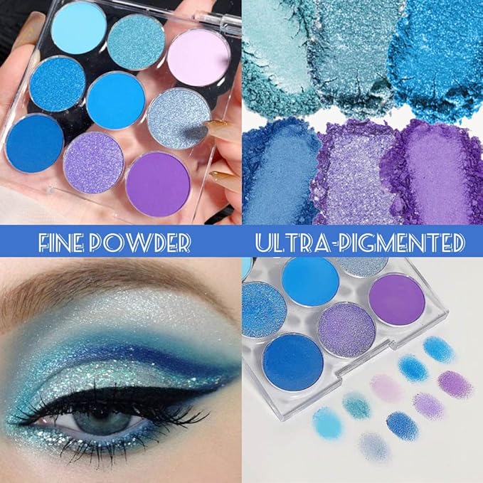 AMY'S DIARY Blue Purple Matte Eyeshadow Palette, 9 Colors - Long Lasting, Colorful Eye Shadow Platte for Women (03)