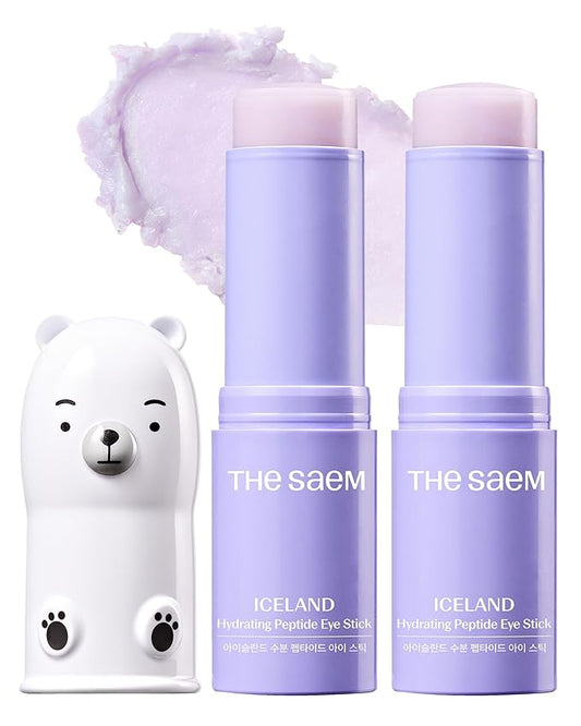 THESAEM Iceland Hydrating Peptide Eye Stick 0.38 oz 2 Pack - Elasticity, Cooling, Moisturizing Eye Balm for Loose Skin – Under Eye Treatment - Balm to Smooth Skin Texture - Daisy Flower Scent
