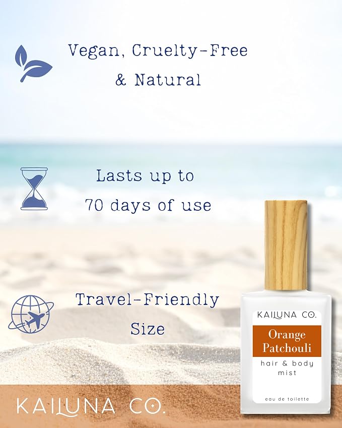 Kailuna Co. Orange Patchouli Natural Hair & Body Mist Spray, Pure Essential and Fragrance Oils, Alcohol-Free, Handmade in California, 0.5Fl Oz