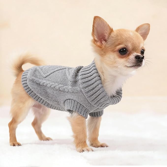 2 Pack Turtleneck Puppy Sweaters Warm Knitted Dog Sweaters for Small Dogs Girl Boy Teacup and Cats Pet Clothes Doggie Apparel Outfits, Grey White, XXS(0.9~2.4lbs)