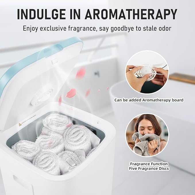 Towel Warmer for Bathroom, 23L Large Towel Warmers, Heated Towel Warmer Bucket with LED Display, 3 Heating Modes, 20/40/60 Min, Auto Shut Off, Child Lock, Blue