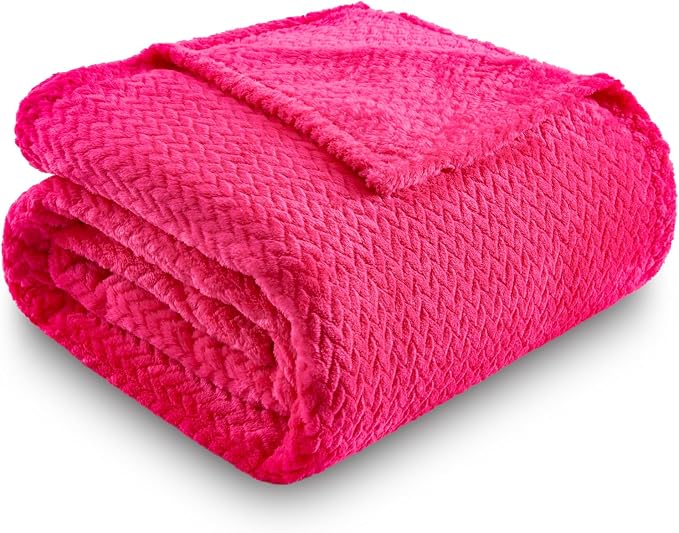 NEWCOSPLAY Fleece Leaves Pattern Twin Blanket, Dark Rose Red, 60"x80" | Super Soft Throw Blanket, Lightweight Cozy Bed Sofa Blanket, Premium Silky Flannel Fleece, Travel Blanket for All Season Use