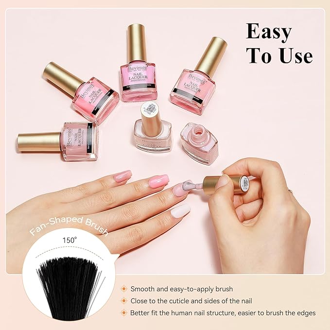 Nude Nail Polish Set: Quick Dry Pink Nail Lacquer Non Gel Regular Sheer Colors White Light Pink Natural Fingerpolish Fast Drying DIY Gift for Women, 6 Colors 8lm/0.27fl.oz