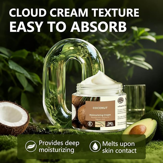 Moisturizing Cream - 200ml Hydrating Body & Face Moisturizer with Shea Butter & Sweet Almond Oil, Vitamin E for Nourishing & Brightening Skin, Long-Lasting Moisturization. (Coconut)