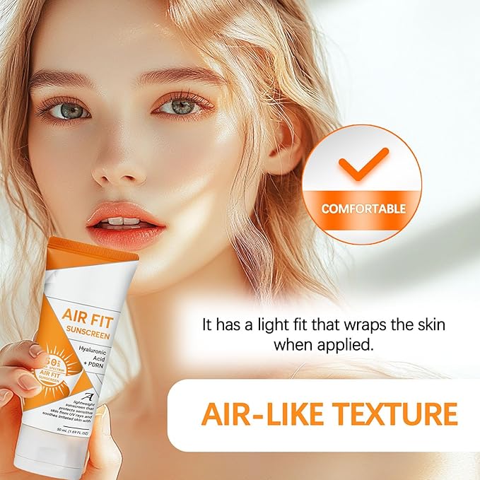 Air Fit Sunscreen Korean SPF 50 - Face & Body Sunscreen with Hyaluronic Acid, Lightweight, Non-Greasy, Moisturizing Sun Cream, Broad Spectrum UVA/UVB Protection (1)