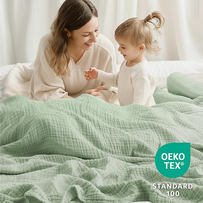 100% Cotton Muslin Blanket 40" x 40", Breathable and Lightweight Cotton Throw Blankets, Soft Cooling Summer Gauze Blanket for All Season, Sage Green