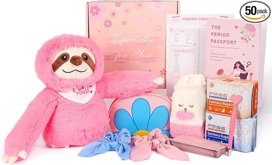 First Period kit for Girls, Period Kits for Girls 10-12, Period Starter for Tweens Period Comfort Kits for for Tweens & Teens, First Period Gifts Box Emergency Kit for Girl (White) (Pink)