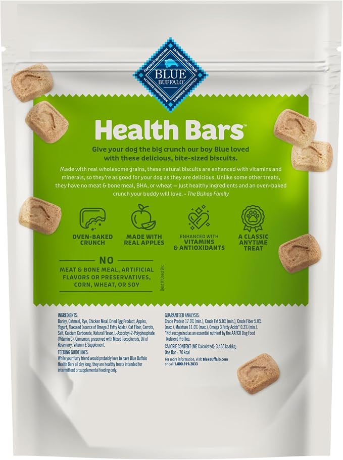 Blue Buffalo Health Bars Mini Crunchy Dog Biscuits, Oven-Baked with Natural Ingredients, Apples & Yogurt, 16-oz Bag (Pack of 4)