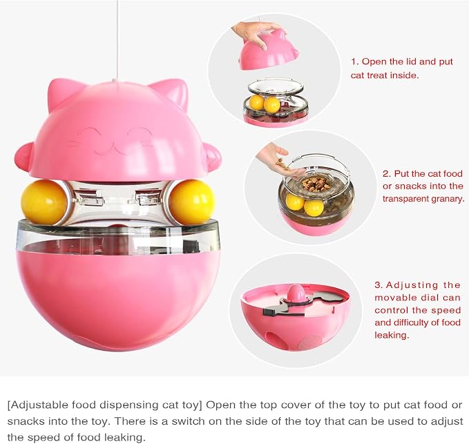 Interactive Cat Toy for Indoor Cats Wobble Treat Dispenser Ball (Pink)