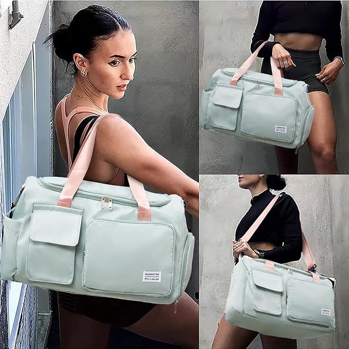 Small Gym Bag for Women, Travel Duffle Bag Carry On Weekender Bag with Shoe Compartment