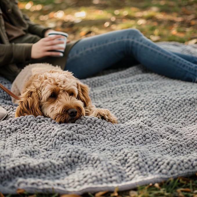 Muddy Mat® Dog Blanket - Chenille Water Absorption Blanket for Bed & Couch Cover for Dogs Washable, Anti-Slip Soft and Durable Furniture Protector for Dogs - Grey 29"x40"