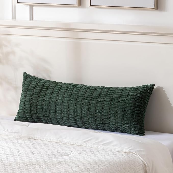 Fancy Homi Decorative Throw Pillow Covers for Bed Couch Bedroom Bench, Soft Corduroy Solid Pillow Case, Rustic Farmhouse Boho Room Decor,54" x 20" (Pack of 1),Dark Green