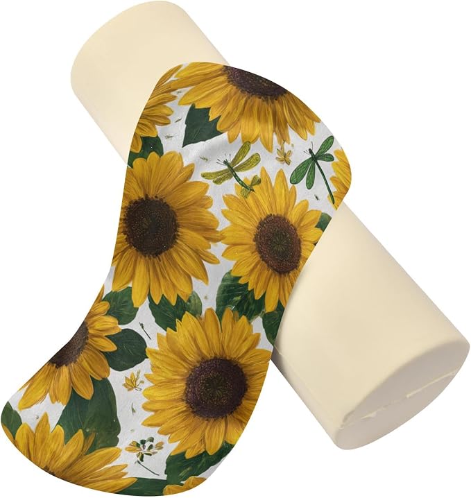 Sunflowers and Green Dragonflies Neck Roll Pillow Bolster Round Health Memory Foam Long Cervical Cylinder Pillows with Removable Washable Cover for Body Bed Legs Back Yoga