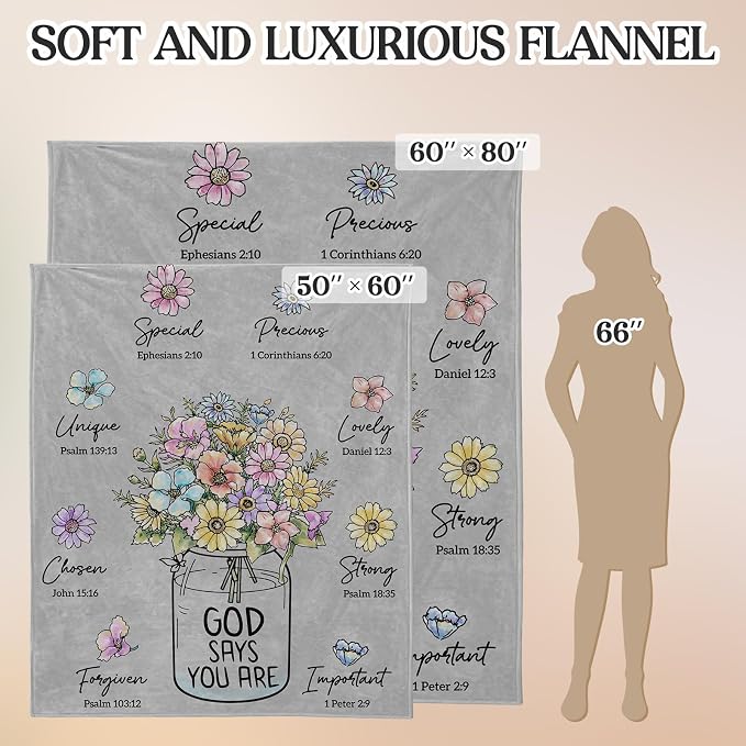Christian Religious Gifts for Women, Grey Christian Blanket 80''x 60'' | Birthday Gifts for Women, Baptism Religious Christmas Day Spiritual Gifts for Grandma Nana Mom Sister, Throw Blankets