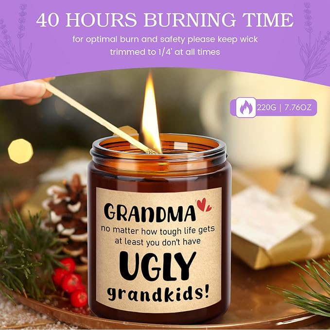 KOTKAS Grandma Candle Gifts for Mothers Day - 8oz Eucalyptus Lavender Scented Soy Candles Non Toxic Grandma Candles from Grandkids, Grandmas Birthday Gift from Grandson Granddaughter