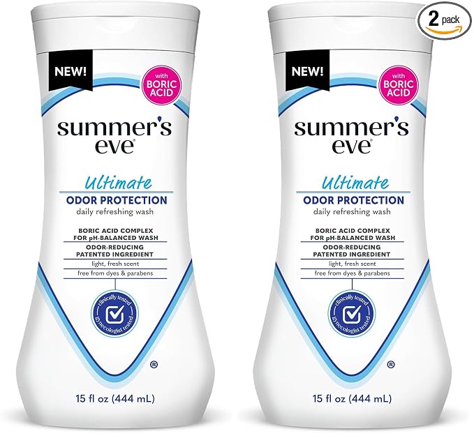 Summer's Eve Ultimate Odor Protection Daily Feminine Wash,pH-Balanced Formula Body Wash for Women with Boric Acid Helps Control Vaginal Odor,15 Fl Oz,(Pack of 2)