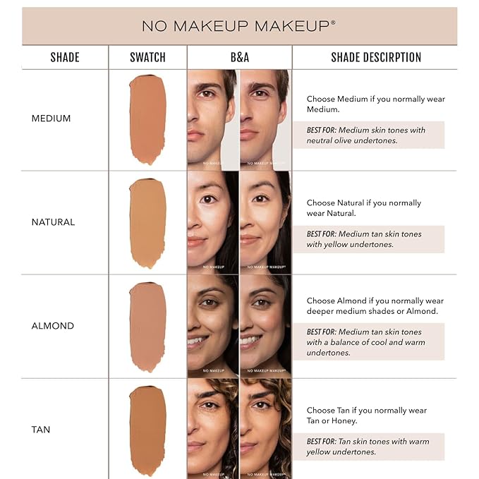 Foundation by No Makeup Makeup | Conceal & Correct with Long-Lasting, Buildable Formula & Lightweight Soft Finish | Cruelty-Free, Vegan, Fragrance-Free | Medium
