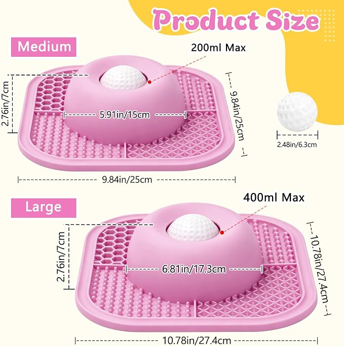 Slow Feeder Dog Bowls & Lick Mat for Liquid and Thick Treat, Anti-Slip Dog Lick Bowl with Interactive Rolling Ball, 5/6 Cup Pup Licking Toy for Large Medium Small Dogs and Cats-Large Pink