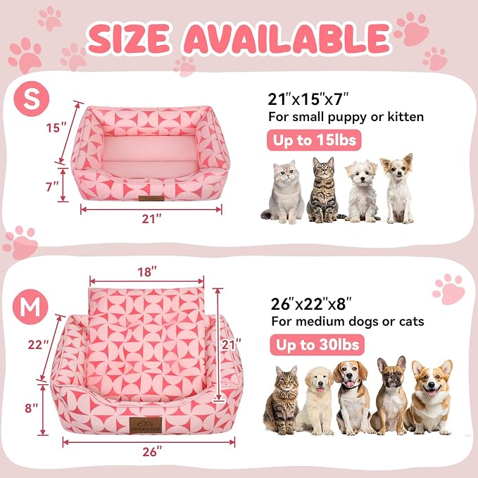 Zerbuger 25in Pink Pattern Rectangle Cat Dog Bed Machine Washable Sofa | Sleeping for Large Medium Small Pets Indoor Outdoor, Non-Slip Bottom Soft Puppy Bed Durable Orthopedic Calming Pet Cuddler