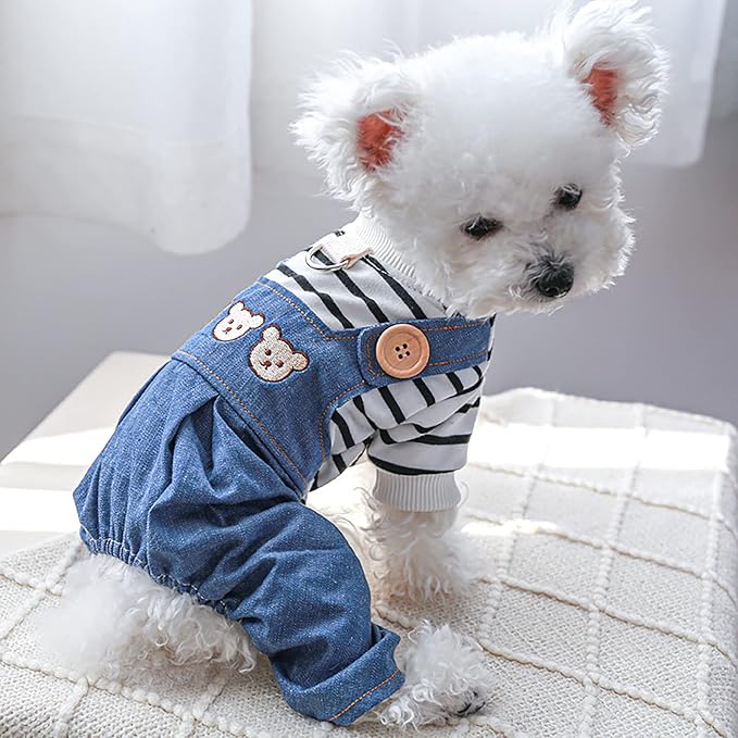 Dog Stylish Overalls Comfortable Puppy One Piece Outfits Summer Bib Overalls for Small Dogs Cute Pet Jumpsuit Onesie Chihuahua Yorkies Birthday Holiday Clothes Costume