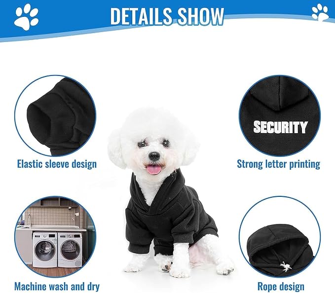 BINGPET Security Dog Hoodie, Pet Sweater Clothes with Leash Hole, Black | Warm Dog Sweatshirt for Small Medium Large Dogs, All-Season Cold Weather Comfort & Fit, Soft Winter Hooded Pullover Outfit