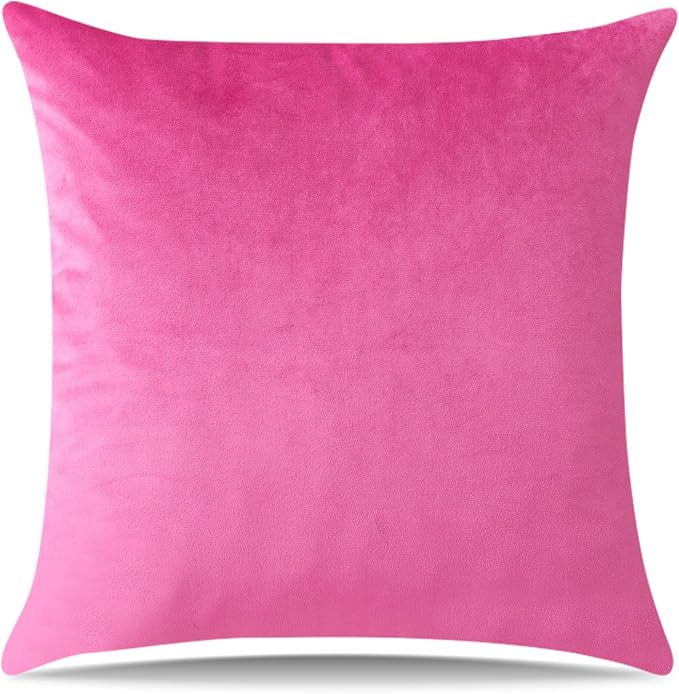 Artscope Luxury Velvet Pillow Covers Decorative Square Pillowcases Soft Solid Cushion Cases for Couch Sofa Bedroom Car Decor 22x22 Inch Hot Pink