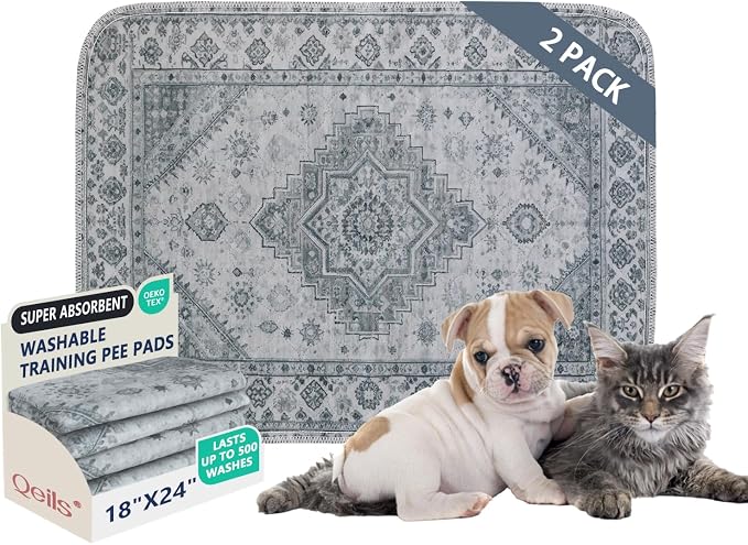 Washable Pee Pads, Super Absorbent Puppy Pads, 2 Pack 18"x24" | Reusable Dog Training Pads, Leakproof With Waterproof Non-Slip Backing For Crates, Floors, Indoor Potty & Furniture