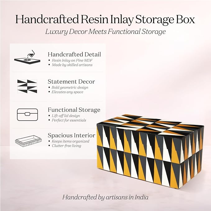 Handicrafts Home Large Decorative Storage Box with Lid, Keepsake Storage Box, Decorative Jewelry & Memory Box for Coffee Table, Shelf & Bedroom Decor, Puzzle Guild 10 x 5 x 5 (Multicolor Box)
