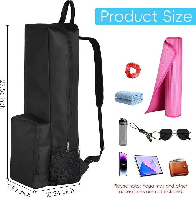 Yoga Mat Bag -Yoga Mat Bag Carrier with Pockets and Adjustable Strap, Lightweight Waterproof Yoga Mat Backpack for Women and Men, Fits Yoga Mats and Yoga Accessories for Workouts (Black)